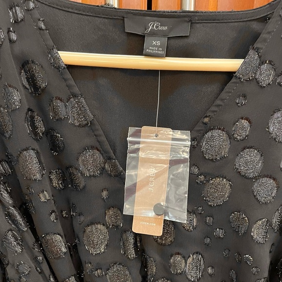 J.Crew Black Tie-Waist Metallic Dot Jacquard Long Sleeve Top NWT - Picture 4 of 12